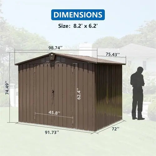 Outdoor Storage Shed 8.2' X 6.2', Metal Steel Utility Tool Shed My Store
