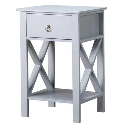Gray P2 Grade, MDF Spray Paint, Side Cross Type, One Drawer Bedside Cabinet 2pcs My Store