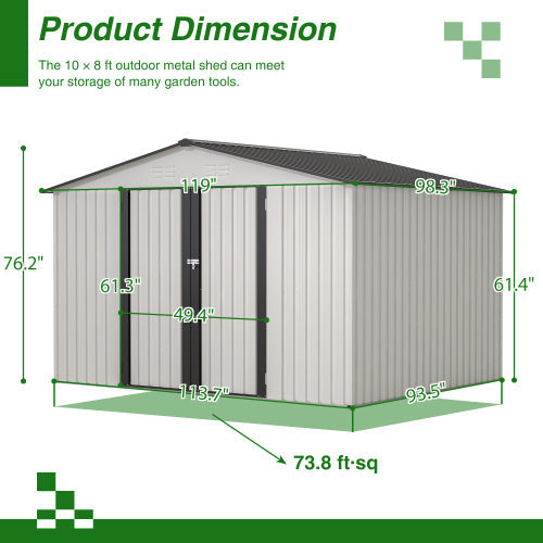 10X8 FT Outdoor Storage Shed- Grey Inkedjoy