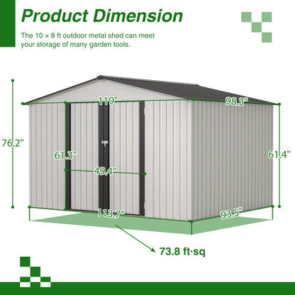 10X8 FT Outdoor Storage Shed- Grey Inkedjoy