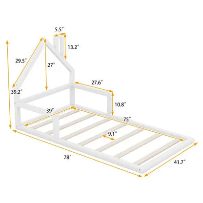 Twin Size Wood Floor Bed With House-shaped Headboard My Store