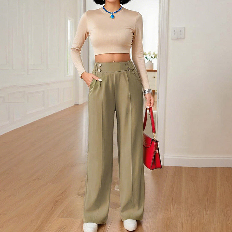 Women's Wide Leg Pants High Waist Business Casual Trousers Pant With Pockets My Store