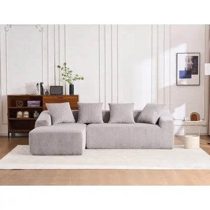 LY-023 WHITE COMPRESSION SOFA Combining Chaise Longue With 3-seater, Corduroy Fabric, Full Sponge Compression Sofa,combined Sofa With 4 Pillows For Living My Store
