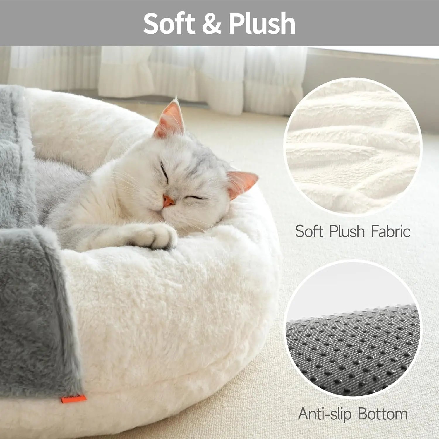 MEWOOFUN Enclosed Cat Bed Cave - Washable Pet Bed With Blanket & Non-Slip Base For Cats & Small Dogs 22'' X 22'', White My Store