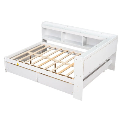 Full Bed With L-shaped Bookcases, Drawers ,White My Store