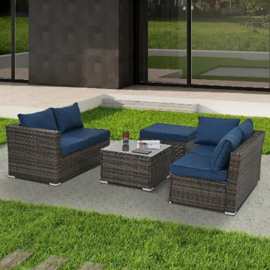 Patio Furniture, Outdoor Furniture, Seasonal PE Wicker Furniture, 4 Set Wicker Furniture With Tempered Glass Coffee Table My Store