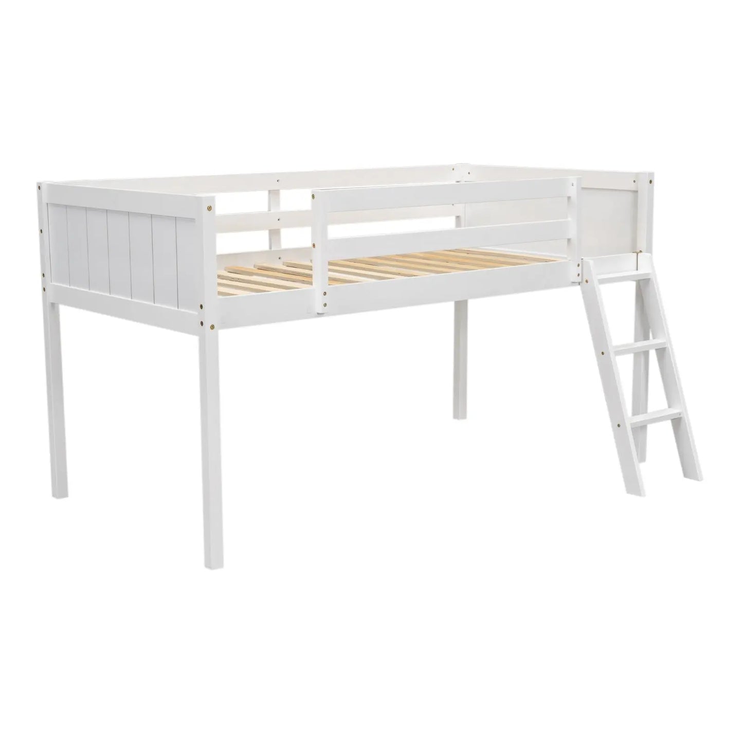 Twin Size Wood Low Loft Bed With Ladder, Ladder Can Be Placed On The Left Or Right, White My Store