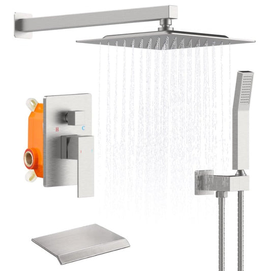 Rain Shower System Matte Black 10 Inch Square Rainfall Shower Head With Handheld Sprayer Inkedjoy