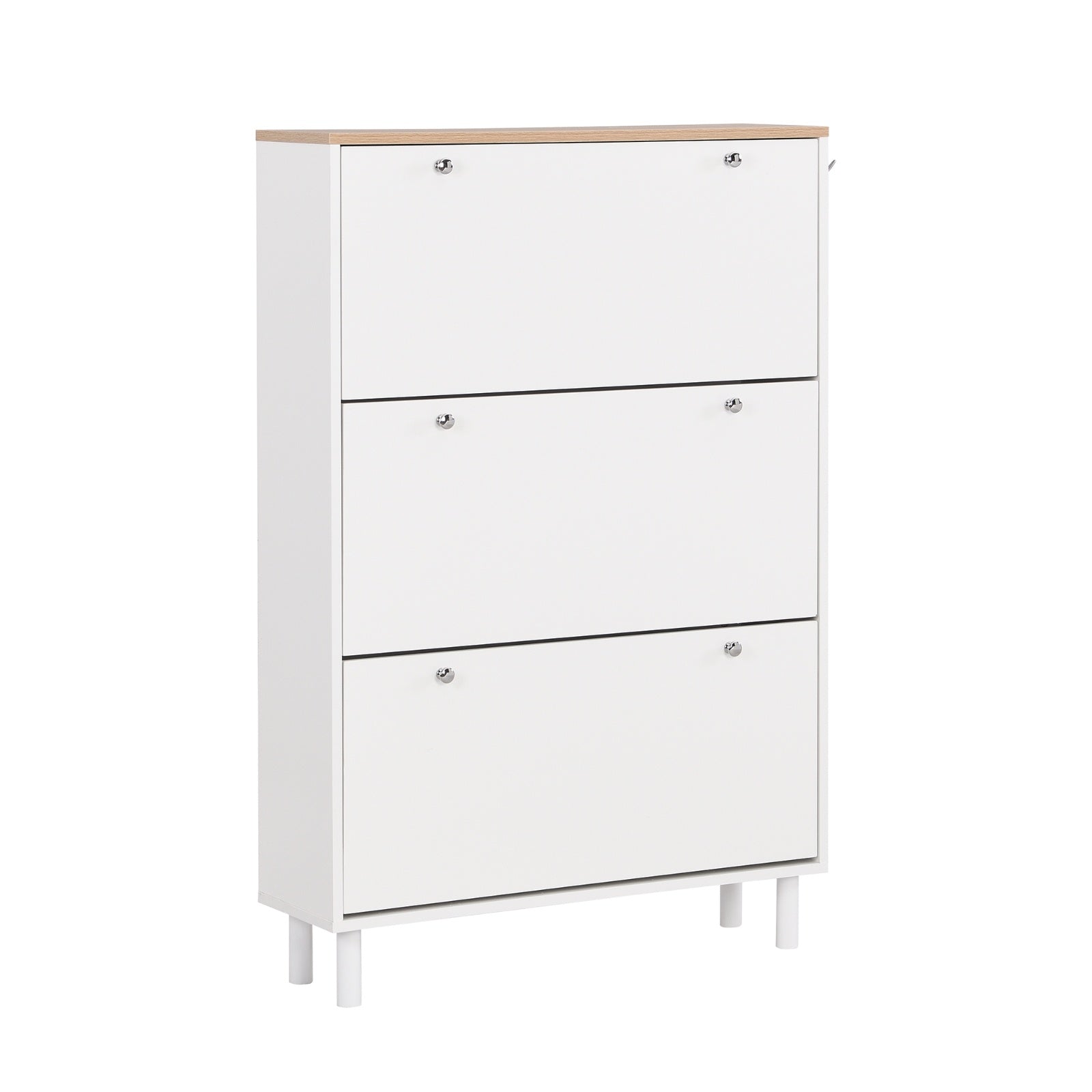 Narrow 3-Flip Drawer Shoe Cabinet Wood Grain Top Entryway Organizer Inkedjoy