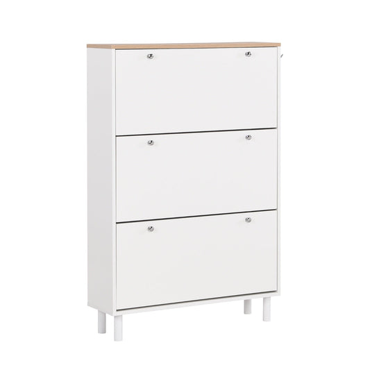 Narrow 3-Flip Drawer Shoe Cabinet Wood Grain Top Entryway Organizer Inkedjoy