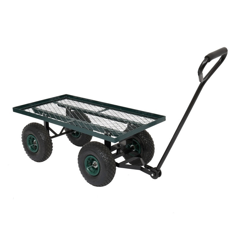 Iron Wood Green Garden Cart With Four Wheels Inkedjoy