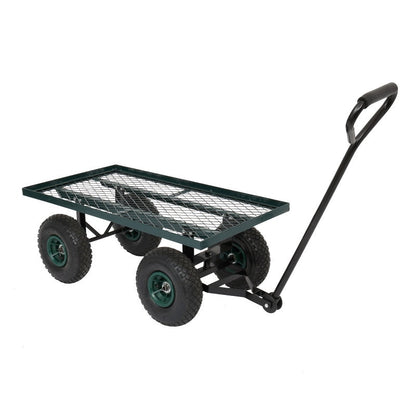 Iron Wood Green Garden Cart With Four Wheels Inkedjoy