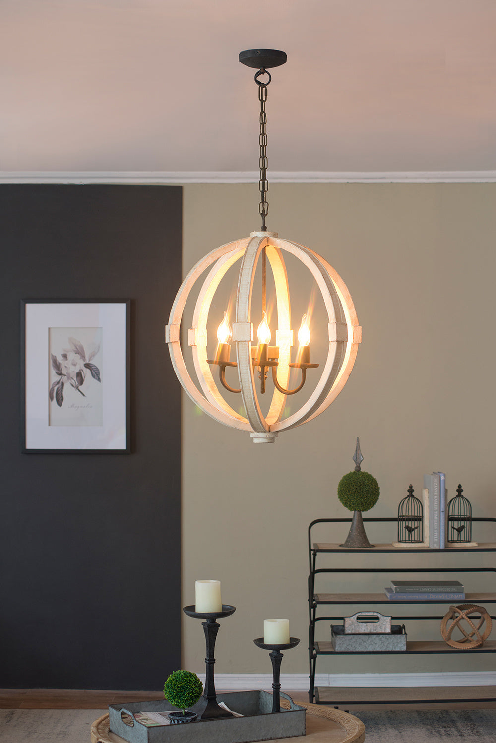 6 - Light Wood Chandelier With Adjustable Chain Inkedjoy