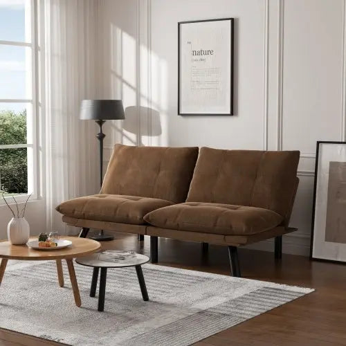 Leatehr Feeling Brown Convertible Folding Modern Sofa Bed My Store