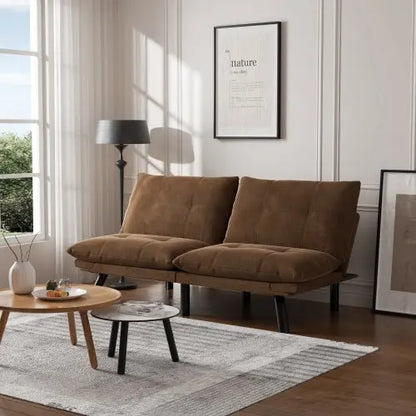 Leatehr Feeling Brown Convertible Folding Modern Sofa Bed My Store