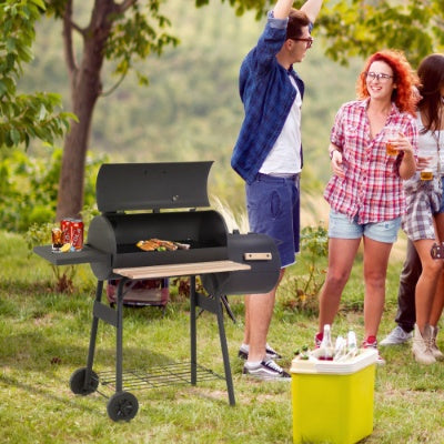 48 Steel Portable Backyard Charcoal BBQ Grill And Offset Smoker Combo With Wheels Inkedjoy