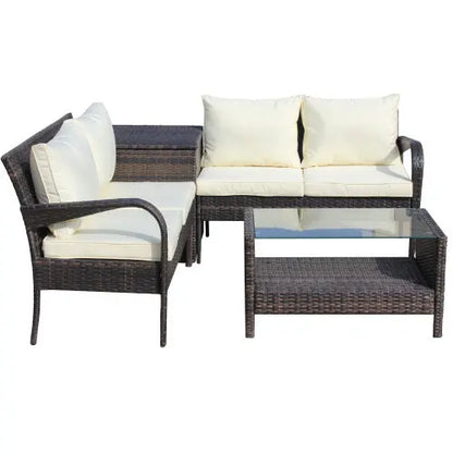 4 Piece Patio Sectional Wicker Rattan Outdoor Furniture Sofa Set With Storage Box Brown My Store