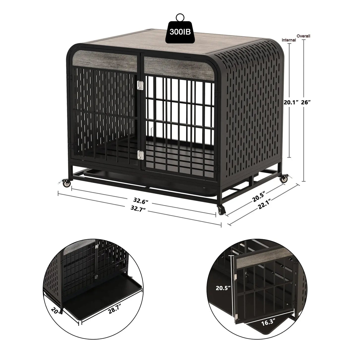 Heavy Duty Dog Crate Furniture Wooden Table 33inch Grey My Store