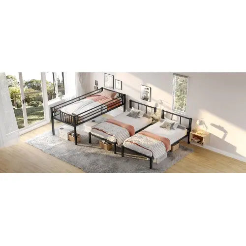 Twin Over Twin & Twin Bunk Beds For 3, Twin XL Over Twin & Twin Bunk Bed Metal Triple Bunk Bed, Black My Store