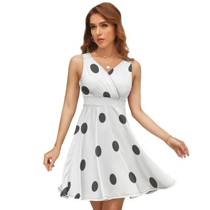 Ladies Sleeveless White Polka Dot Dress Inkedjoy