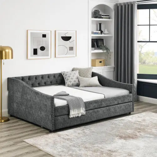 The Full-size Sofa Bed Features A Double-sized Upholstered Tufted Sofa Bed On Wheels My Store