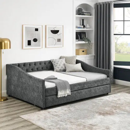 The Full-size Sofa Bed Features A Double-sized Upholstered Tufted Sofa Bed On Wheels My Store