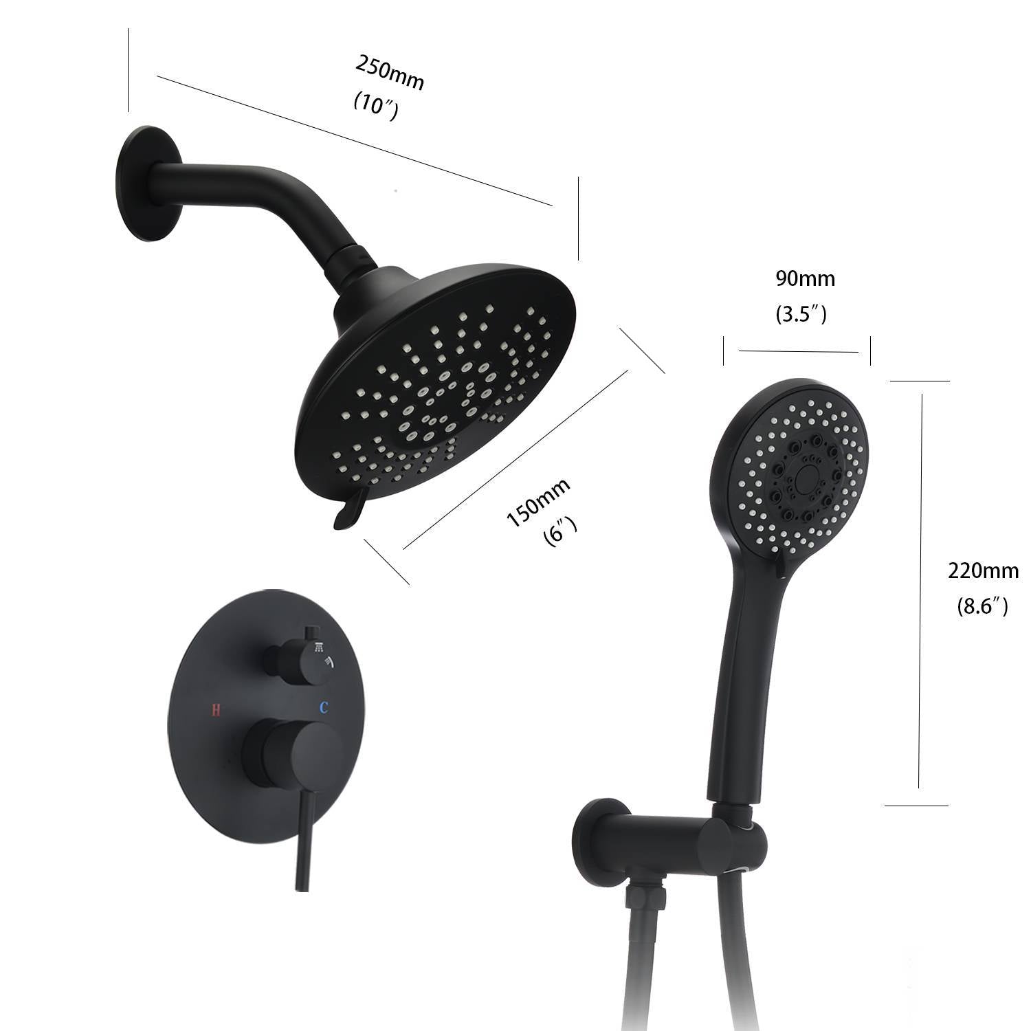 Round Shower System Wall Mounted Rain Mixer Combo Set Inkedjoy