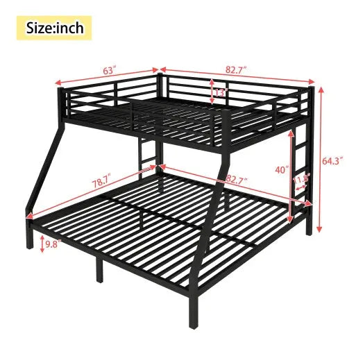 Metal Queen Over King Bunk Bed - Black My Store