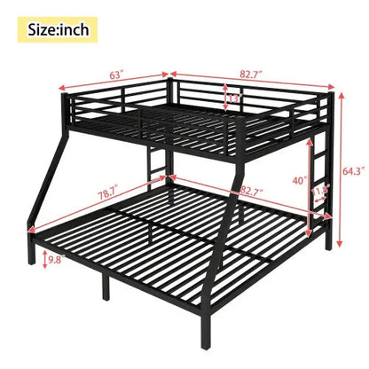 Metal Queen Over King Bunk Bed - Black My Store