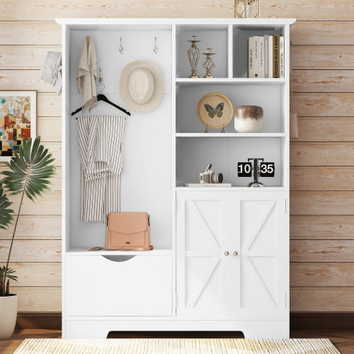 Multi-functional Hall Tree With Storage Shelves Drawers And Cabinet, Elegant Hallway Shoe Cabinet With Bench, Modern Coat Rack With Hooks For Hallway Entryways My Store