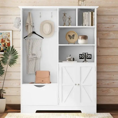 Multi-functional Hall Tree With Storage Shelves Drawers And Cabinet, Elegant Hallway Shoe Cabinet With Bench, Modern Coat Rack With Hooks For Hallway Entryways My Store