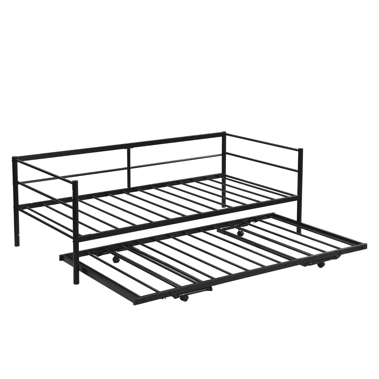 Twin Size Metal Daybed With Adjustable Trundle Up Trundle, Black My Store