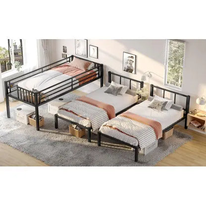 Twin Over Twin & Twin Bunk Beds For 3, Twin XL Over Twin & Twin Bunk Bed Metal Triple Bunk Bed, Black My Store