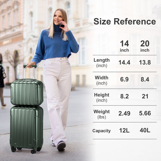 Vertical Pattern Two-piece Set 20 Inch Expandable With 14 Inch Suitcase Inkedjoy