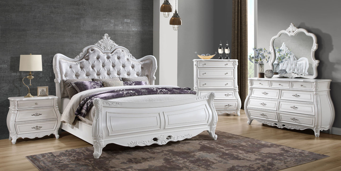 Modern 5-Piece Queen Bedroom Set in Pearl White Wood Finish - Ohberri