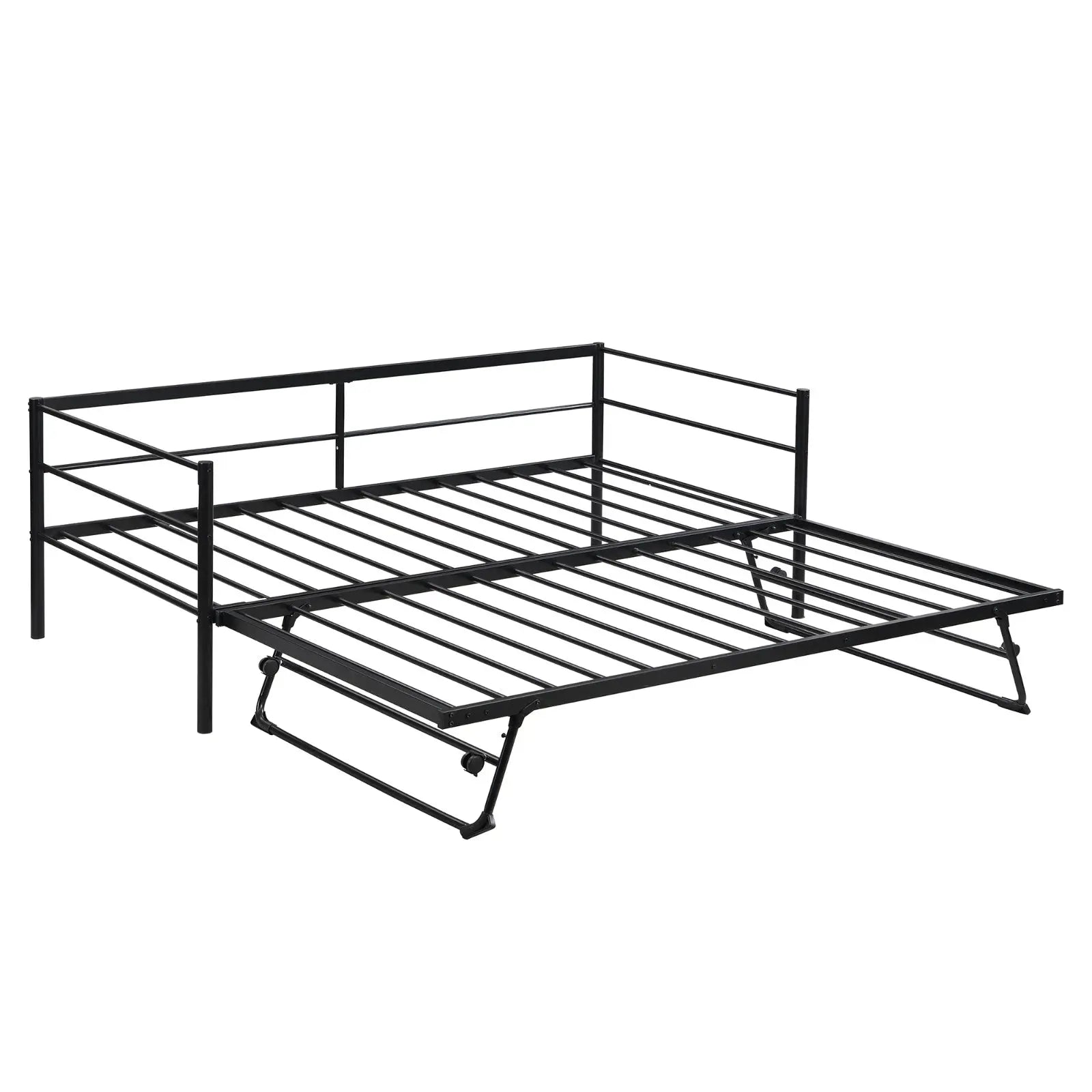 Twin Size Metal Daybed With Adjustable Trundle Up Trundle, Black My Store