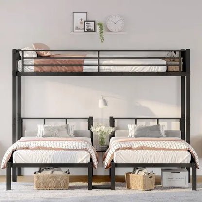 Twin Over Twin & Twin Bunk Beds For 3, Twin XL Over Twin & Twin Bunk Bed Metal Triple Bunk Bed, Black My Store
