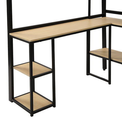 Full Size Metal Loft Bed With Staircase, Built-in Desk And Shelves, Black My Store