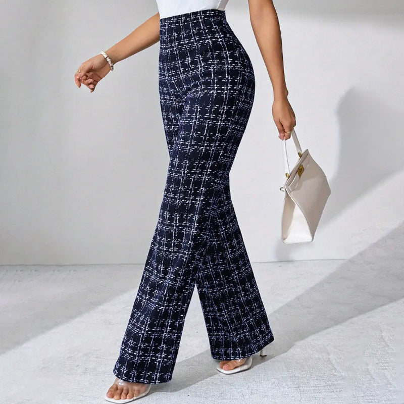 Women's Printed Check High-Waisted Straight Leg Pants My Store