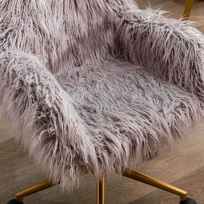 HengMing Faux Fur Office Chair, Fluffy Girls Makeup Vanity Chair With Gold Pl My Store