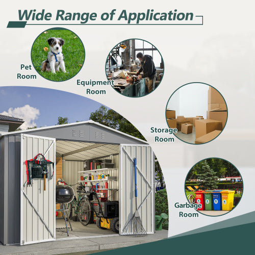 10 X 10 FT Outdoor Storage Shed- Grey Inkedjoy