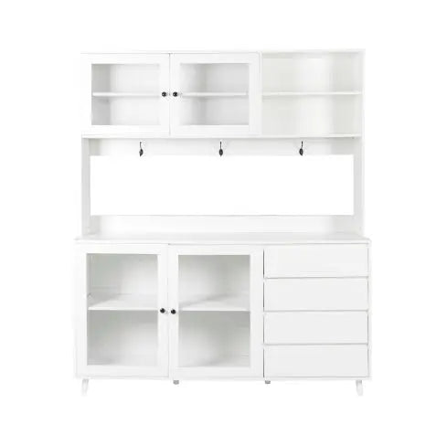 63W Large Kitchen Hutch Cabinet, Freestanding Pantry Cabinets Storage Kitchen Cupboard With 4 Doors, 4 Drawers & Microwave Shelf, White My Store