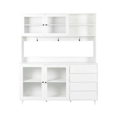 63W Large Kitchen Hutch Cabinet, Freestanding Pantry Cabinets Storage Kitchen Cupboard With 4 Doors, 4 Drawers & Microwave Shelf, White My Store