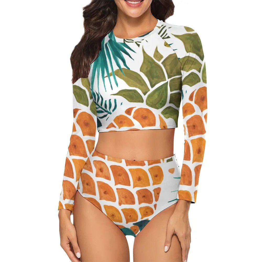 Long Sleeve Crew Neck Ladies Bikini Swimsuit Inkedjoy