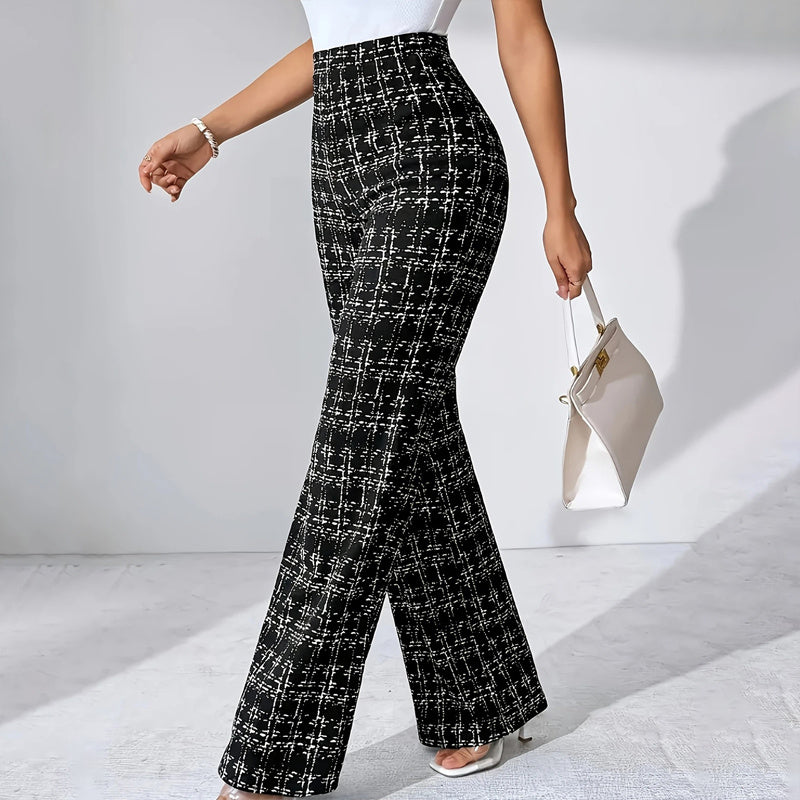 Women's Printed Check High-Waisted Straight Leg Pants My Store