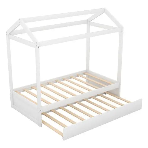House Bed With Trundle- White My Store