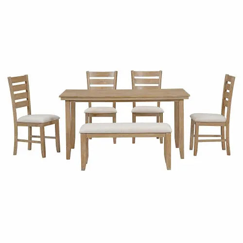6-piece Wooden Dining Table Set With Dining Table And Chairs With Benches My Store