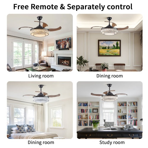 Modern LED Retractable Ceiling Fan With Light And Remote Control Inkedjoy