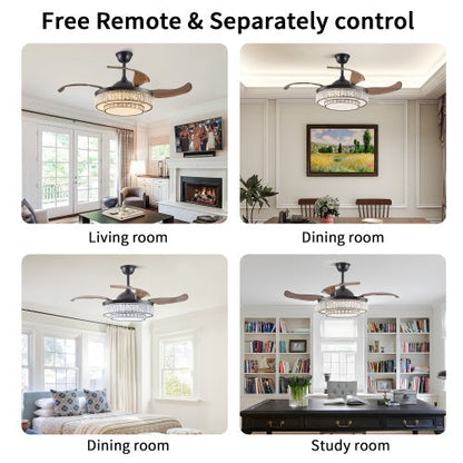 Modern LED Retractable Ceiling Fan With Light And Remote Control Inkedjoy