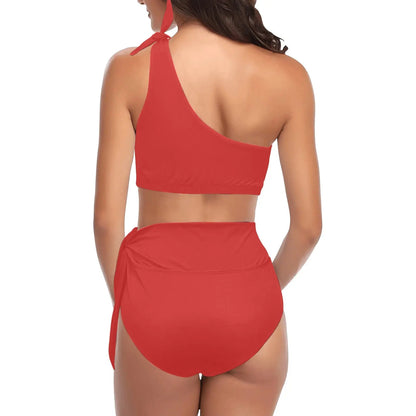 High Waisted One Shoulder Bikini Set Inkedjoy